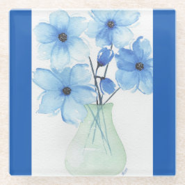 Blaue Blumen in einer Vase-Mitteilungskarten Glasuntersetzer