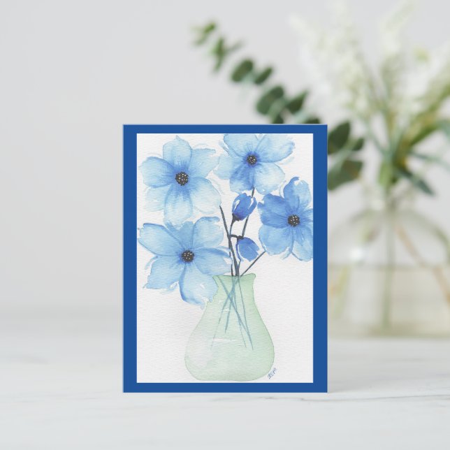 Blaue Blumen in einer Vase-Mitteilungskarten Postkarte (Stehend Vorderseite)