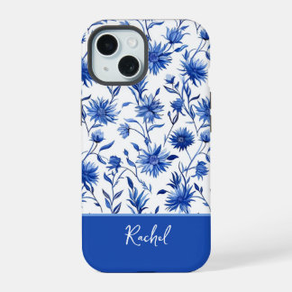 Blaue Blumen iPhone-Hülle personalisiert iPhone 15 Hülle