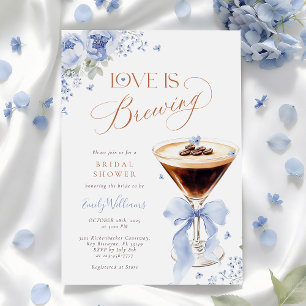 Blaue Blumen Kaffee Brautparty Einladung