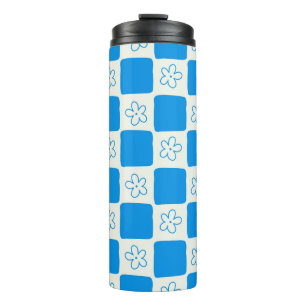 Blaue Blumen-Karuomuster im Preppy-Stil Thermosbecher