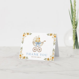 Blaue Blumen-Kinderwagen-Taufgeschenk-Dankeskarten Dankeskarte