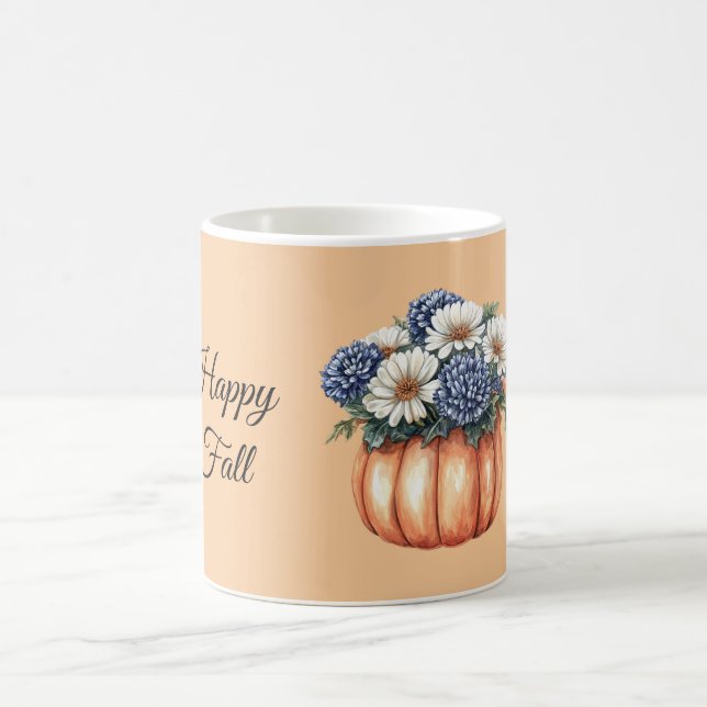 Blaue Blumen Kürbis Herbst Kaffeetasse (Mittel)