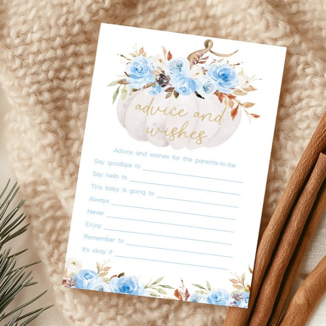 Blaue Blumen-Kürbis-Rat-und-Wünsche-Spiel (Boy Fall Floral Baby Shower Advice and Wishes Game)