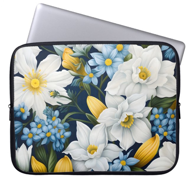 Blaue Blumen Laptopschutzhülle (Vorderseite)