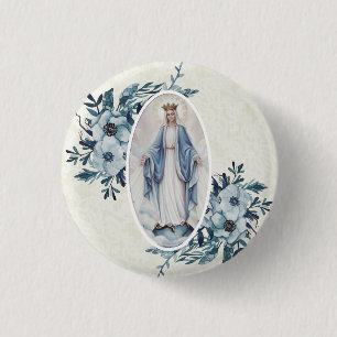 Blaue Blumen Madonna Spitze Jungfrau-Marys Button