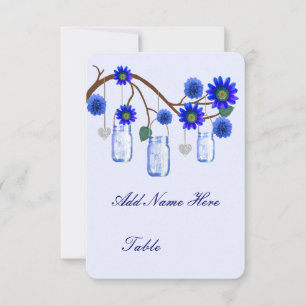 Blaue Blumen-Mason-Gläser Tischplatzkarte Einladung