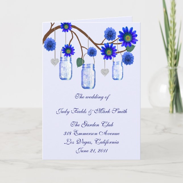 Blaue Blumen Mason Jars Programmkarte Programm (Vorderseite)
