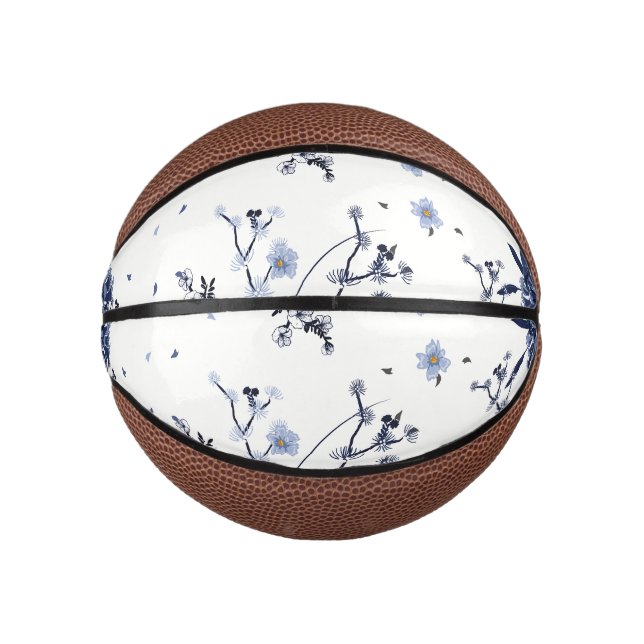 Blaue Blumen Mini Basketball (Vorderseite)
