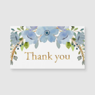 Blaue Blumen mit Elegant Gold Script Vielen Dank Magnetkarte