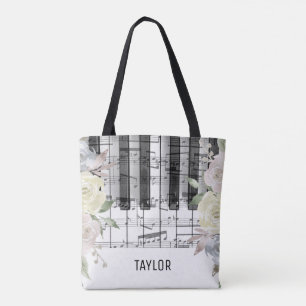 blaue Blumen Musiknoten Klavier Tasche