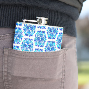 Blaue Blumen, Muster der Blume, Blumenmuster Flachmann