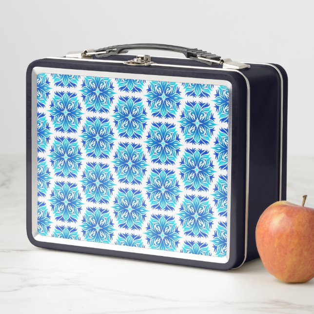 Blaue Blumen, Muster der Blume, Blumenmuster Metall Brotdose (Beispiel)