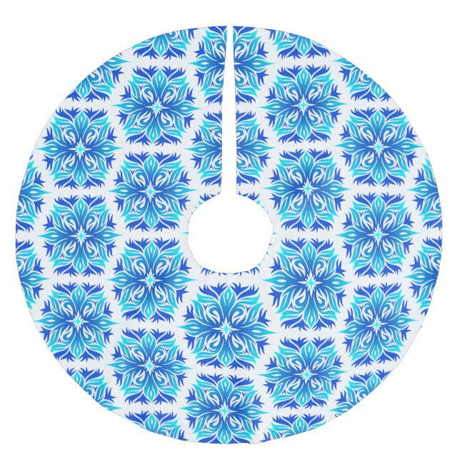 Blaue Blumen, Muster der Blume, Blumenmuster Polyester Weihnachtsbaumdecke (Vorderseite)