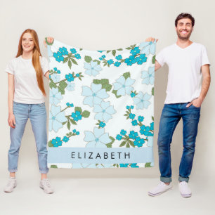 Blaue Blumen, Muster von Blume, Ihr Name Fleecedecke