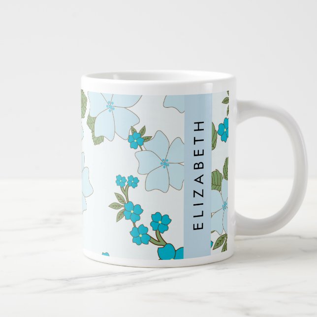 Blaue Blumen, Muster von Blume, Ihr Name Jumbo-Tasse (Rechts)