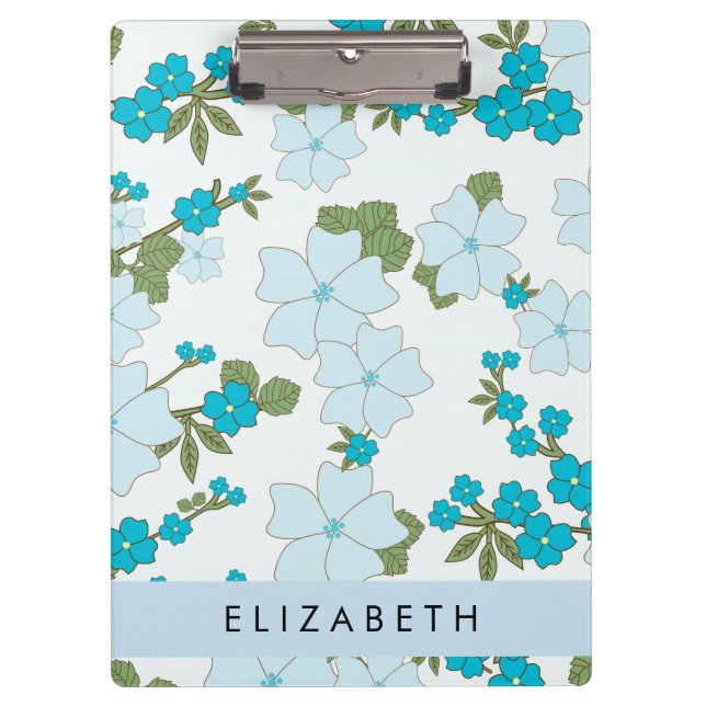 Blaue Blumen, Muster von Blume, Ihr Name Klemmbrett (Vorderseite)