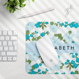 Blaue Blumen, Muster von Blume, Ihr Name Mousepad