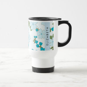 Blaue Blumen, Muster von Blume, Ihr Name Reisebecher