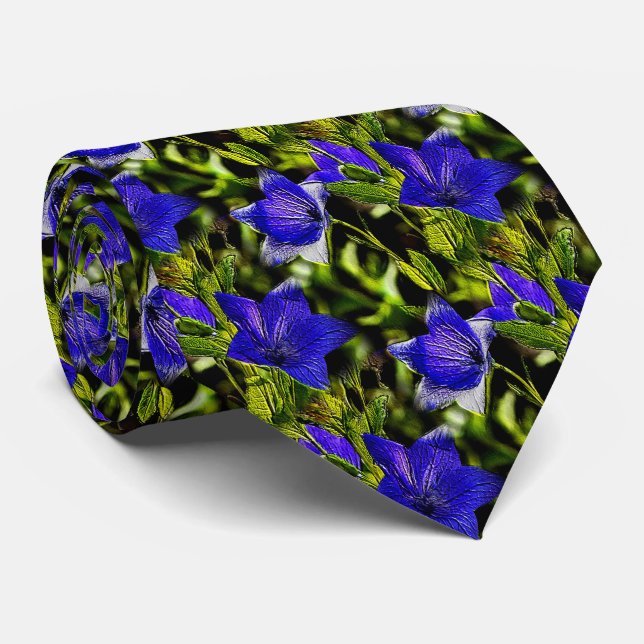 Blaue Blumen Naturkunst Muster Krawatte (Gerollt)