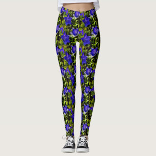 Blaue Blumen Naturkunst Muster Leggings