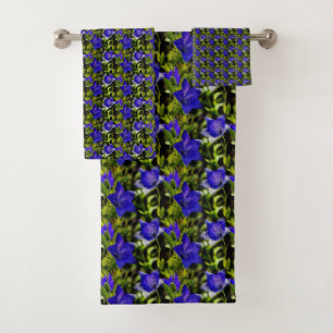 Blaue Blumen Naturmuster Badhandtuch Set