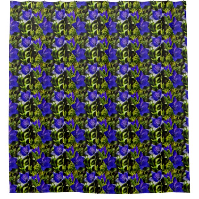 Blaue Blumen Naturmuster Duschvorhang (Vorderseite)