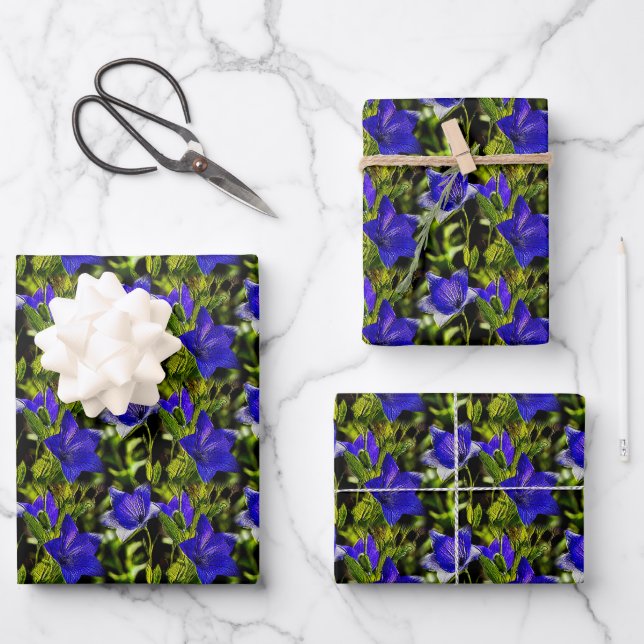 Blaue Blumen Naturmuster Geschenkpapier Set (Vorderseite)