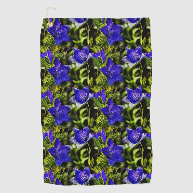Blaue Blumen Naturmuster Golfhandtuch (Vorderseite)