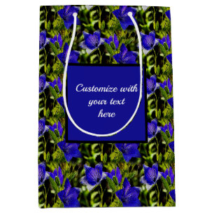 Blaue Blumen Naturmuster Personalisiert Mittlere Geschenktüte