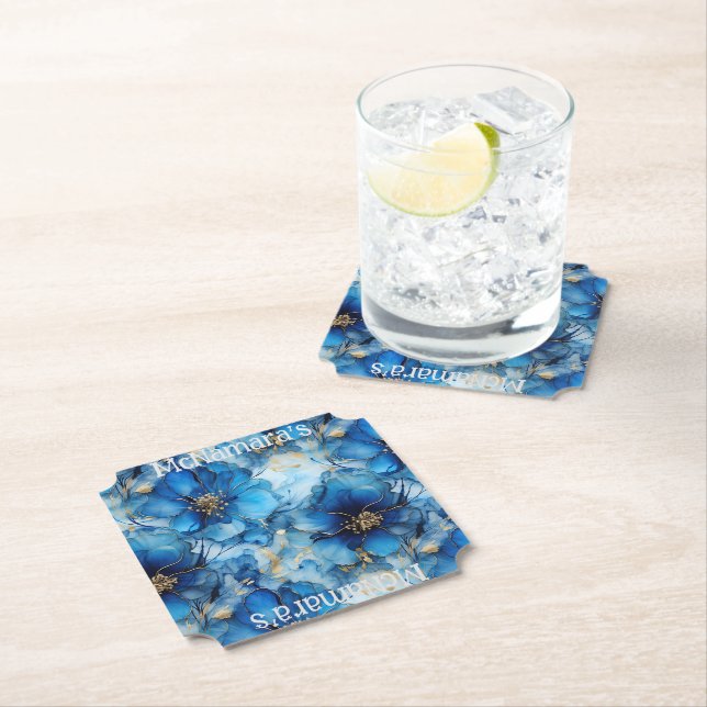 Blaue Blumen-Papierserviettenringe Untersetzer (Vor Ort)