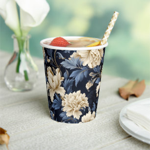 Blaue Blumen Peony Moderne Elegante Pappbecher