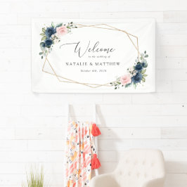 Blaue Blumen, rosa Blume, Begrüßung Banner