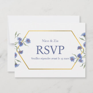 Blaue Blumen-RSVP-Karte – Elegant goldene geometri RSVP Karte