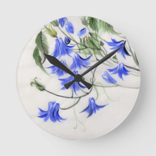 Blaue Blumen Runde Wanduhr