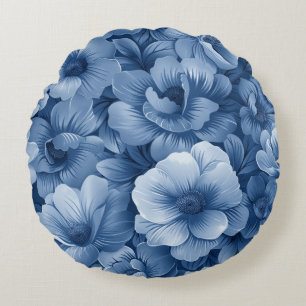 Blaue Blumen Rundes Kissen