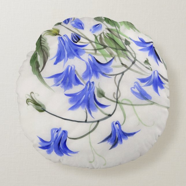 Blaue Blumen Rundes Kissen (Vorderseite)