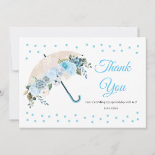 Blaue Blumen-Schirm-Baby-Shower-Dankeskarten Dankeskarte