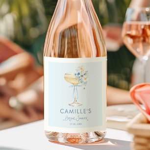 Blaue Blumen-Schleife Braut-Brunch-Weinflaschen-Et Weinetikett