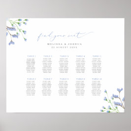 Blaue Blumen Script Hochzeitsdiagramm Poster