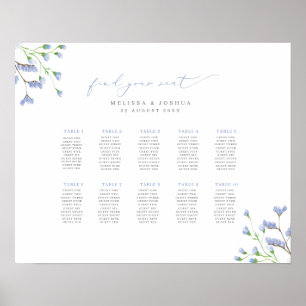 Blaue Blumen Script Hochzeitsdiagramm Poster