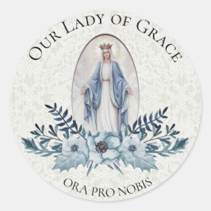 Blaue Blumen Scripture   Spitze Jungfrau-Marys   Runder Aufkleber