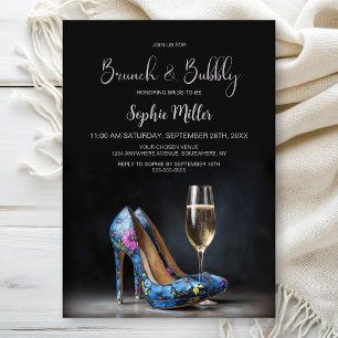 Blaue Blumen-Stöckelschuhe Brunch und Sprudel Einladung