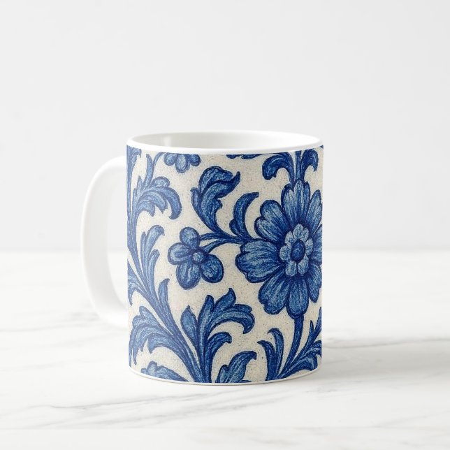 Blaue Blumen-Tasse. Kaffeetasse (Vorderseite Links)