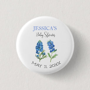 Blaue Blumen Texas Baby Shower Mädchen Button