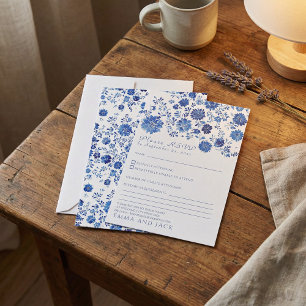 Blaue Blumen-Toile-Hochzeits-RSVP-Antwortkarte RSVP Karte