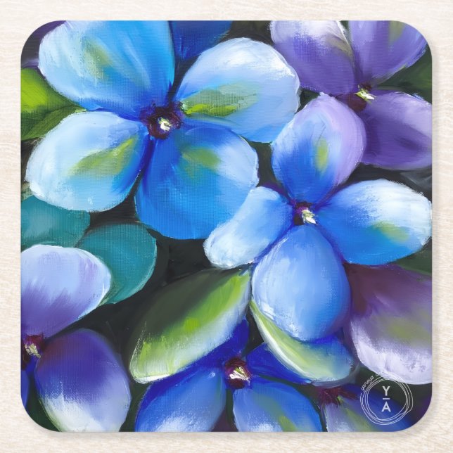 Blaue Blumen Trink Papier Untersetzer (Vorderseite)