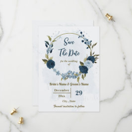 Blaue Blumen und botanische Hochzeit Save The Date