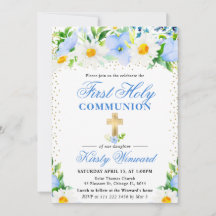 Blaue Blumen und Daisies Erste Heilige Kommunion