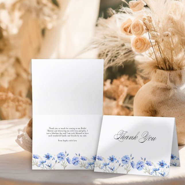 Blaue Blumen und elegante Kalligraphie Dankeskarte (Thank You card with calligraphy and Blue Flowers - Something Blue Floral Bridal Shower Collection
)